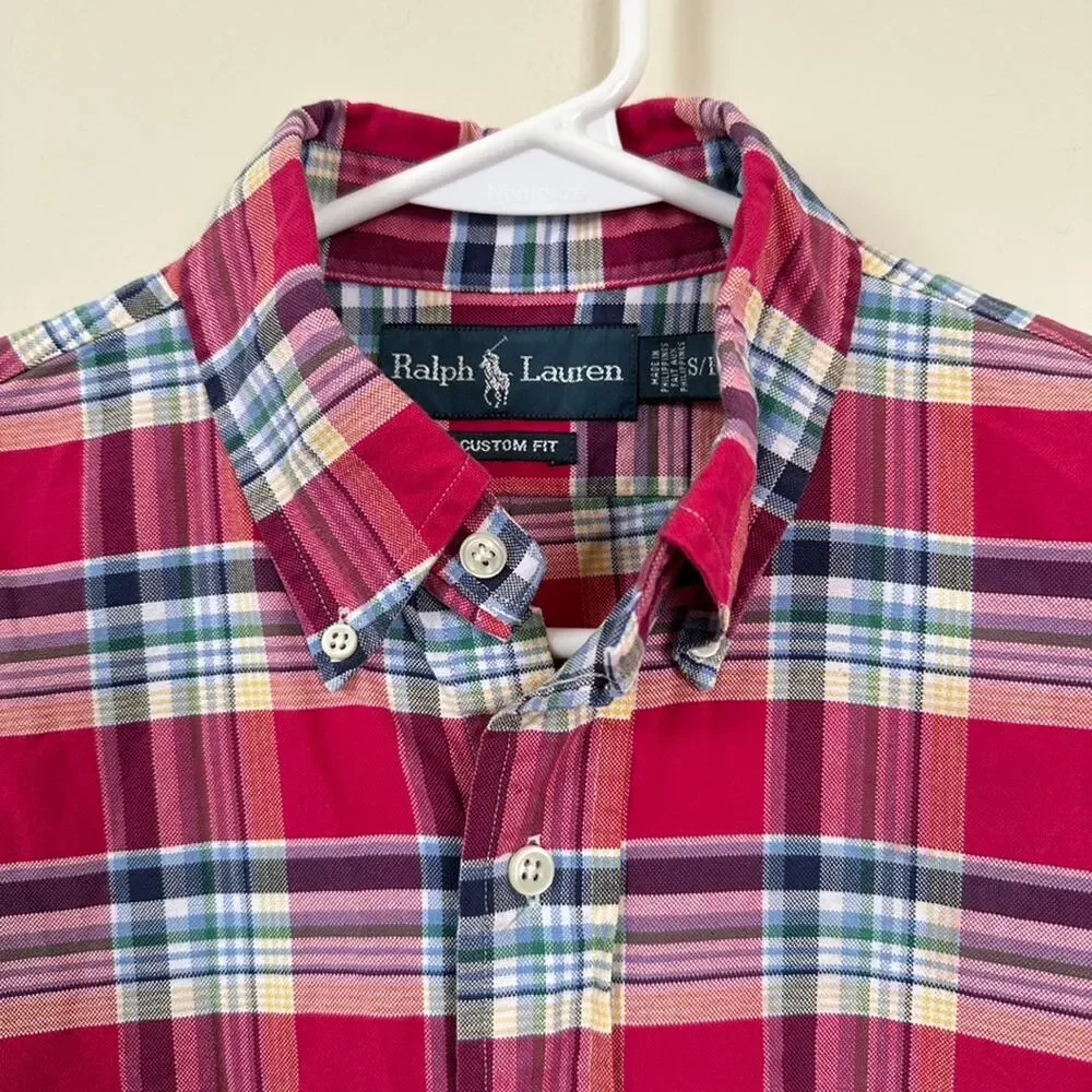Ralph Lauren Plaid Shirt Mens SMALL Custom Fit Preppy Button Down Academic - Picture 1 of 8